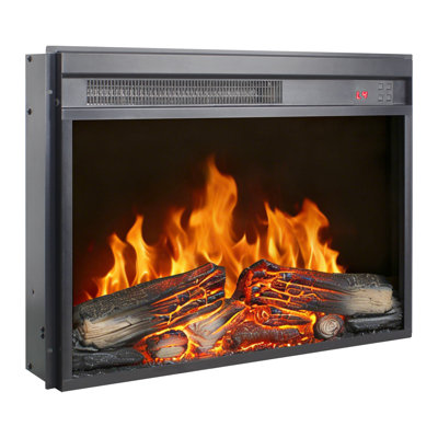 Foyer électrique encastrable ultra mince de 23 pouces avec protection contre la surchauffe de la télécommande et de la minuterie de la flamme et de la bûche réaliste 1400W Chaleur 5000 's par heure 11 réglages de température 50000 heures Source DEL