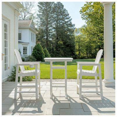3-Piece HDPE Bar-Height Patio Dining Set with Square High-Top Table and 2 Chairs, White