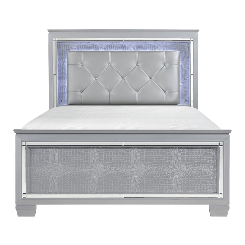 Allura Full LED Upholstered Panel Bed, Silver