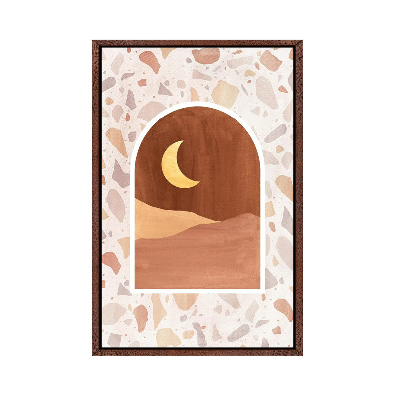 Terrazzo Desert Night 1 Piece Painting on Canvas, 152.4cm H x 101.6cm W x 3.81cm D, Classic Brown Wood Framed