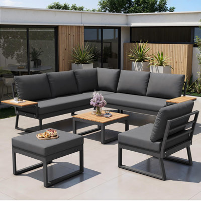 Garden Conversation Set 7 Places With 2 Sofas, 1 Chair, 1 Stool And 1 Coffee Table Grey