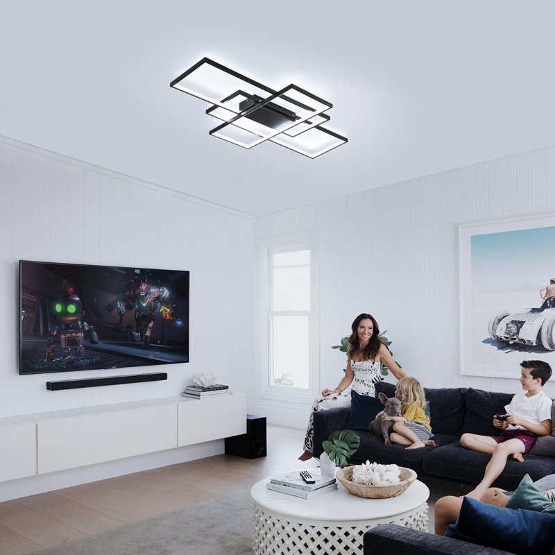 Arlyn 3 - Light Rectangle Acrylic LED Flush Mount, 6cm H x 110cm W x 65cm D, Matte Black