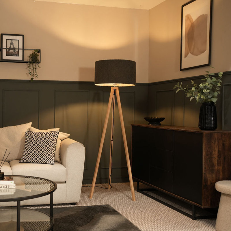 Baleine 132cm Tripod Floor Lamp Set, Cream, Brown, Yes
