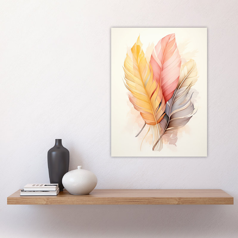 Wall Art Print Bohemian Leaf Feather Abstract Watercolour Pink Poster
