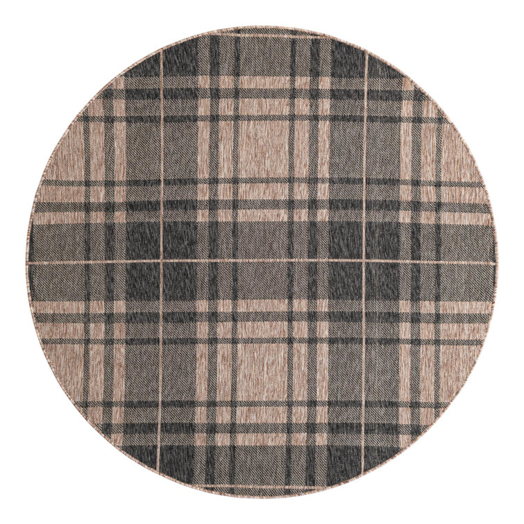 Tatasha Plaid Power Loom Polypropylene Plastic Indoor/Outdoor Area Rug in Black/Brown