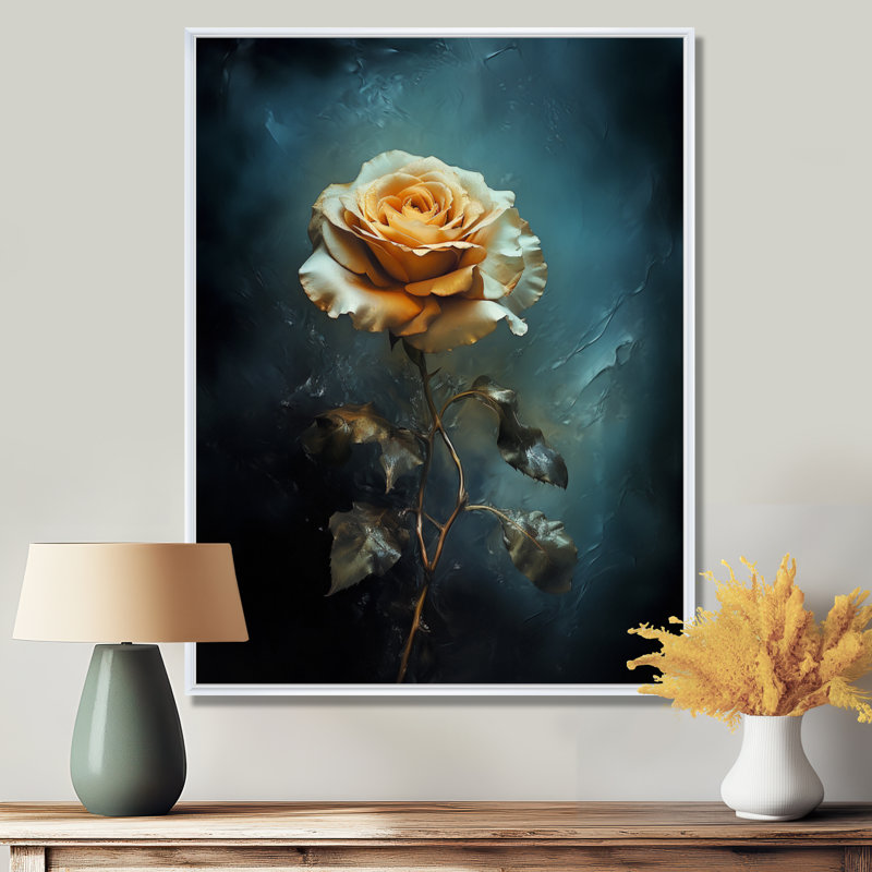 Jaune jaune rétro - art mural rose, Toile encadrée flottée blanche, H 40 po x l 30 po x P 1,5 po