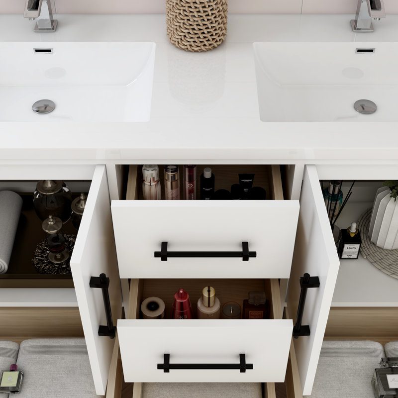 Gloss White Freestanding Double Vanity with Acrylic Top