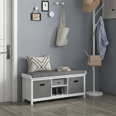 Banc à chaussures avec coussin, tiroirs et tablette réglable