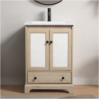 Meuble-lavabo de salle de bain moderne avec lavabo en céramique 1 tiroir et rangement autoportant pour salle de bain