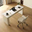 Bureau rectangulaire à 3 tiroirs 70,87 "en pierre blanche + bois massif + bois manufacturé + cuir-109788871