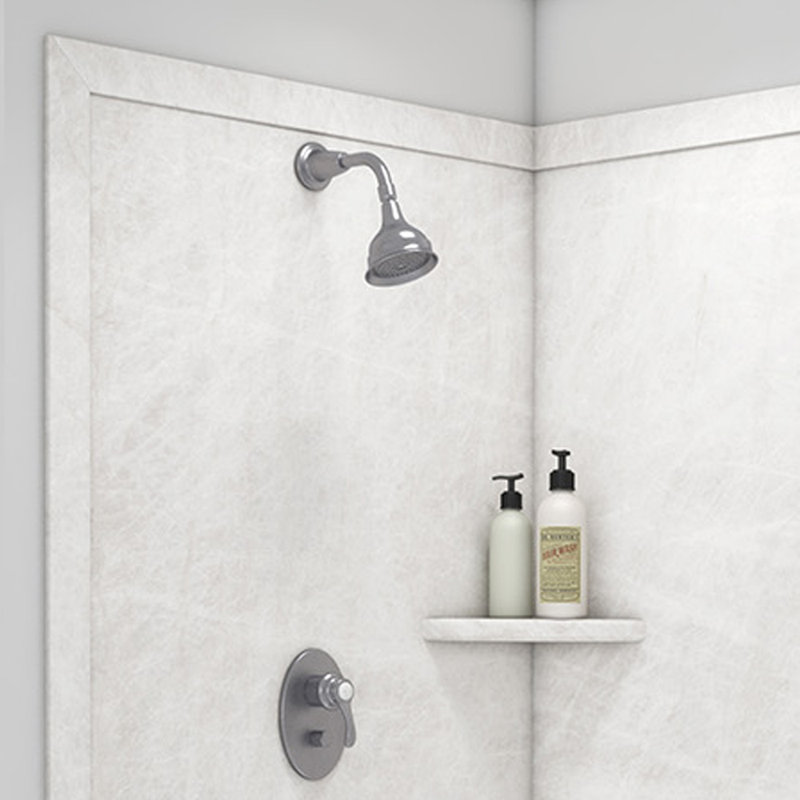 FlexStone Splendor 40"W x 40"D x 80"H Corner Shower Surround in Alaskan Ivory, Alaskan Ivory
