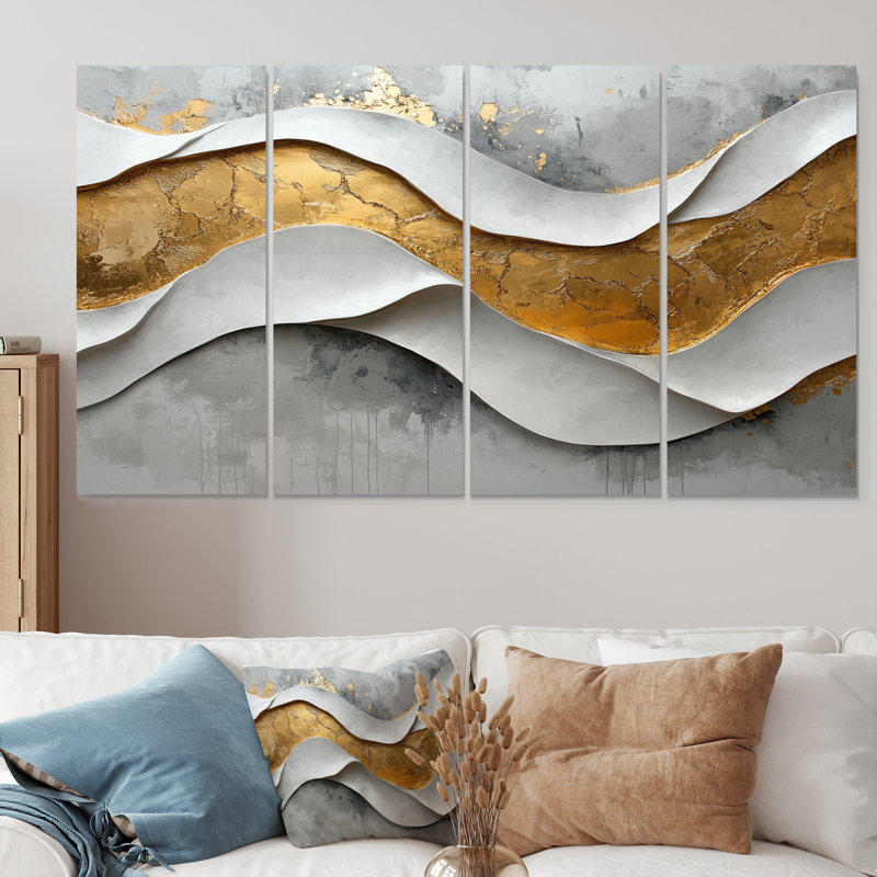 Fosteau II - art mural vagues - art mural moderne sur toile, 4, H 32 po x l 64 po