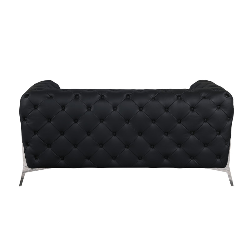 Causeuse transitionnelle 100% cuir italien de qualité supérieure, Cuir noir