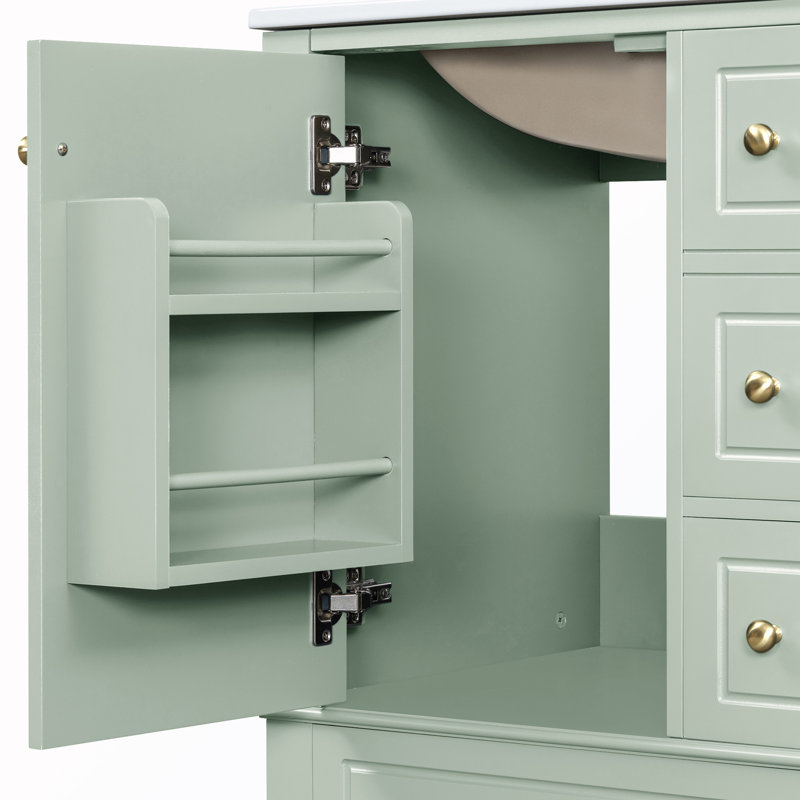 Bathroom Vanity with Sink and Drawers, Light Green