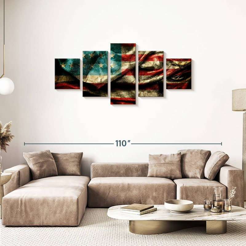 Drapeau américain sale - ensemble de 5 toiles tendues, H 74 po x l 34 po x P 1,25 po