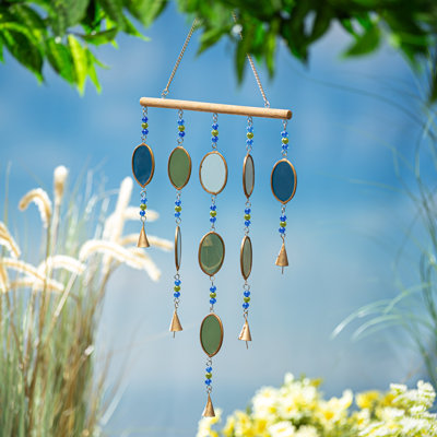 Wood & Glass Multi-Color Oval Shapes Wind Chime, 30in