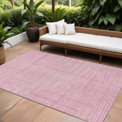 10' X 14' Pink Geometric Washable Indoor Outdoor Area Rug