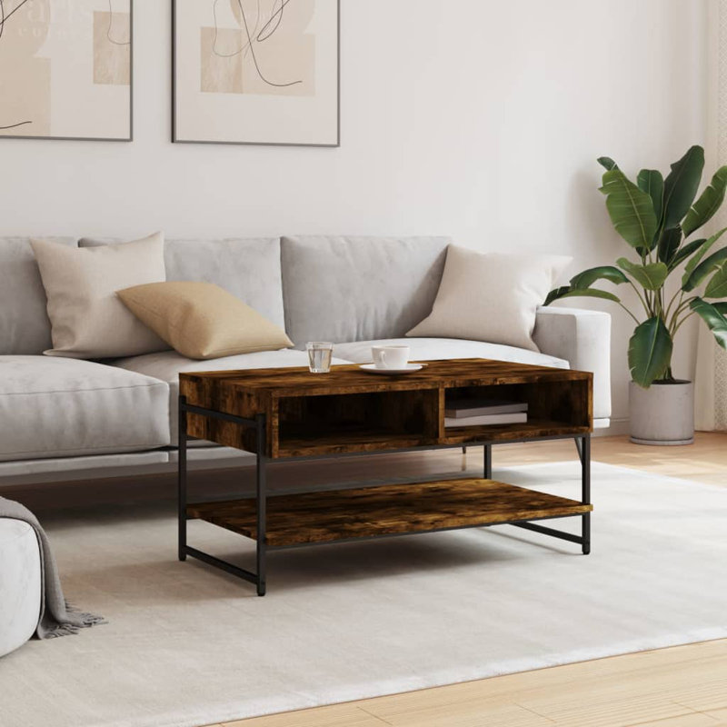 Table basse simple avec rangement Caigan, Chêne fumé