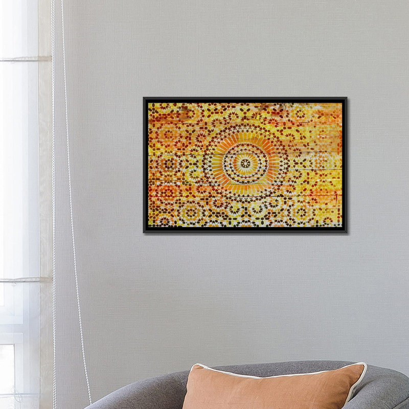Impression sur toile, motif de bois indien, H 18 po x l 26 po x P 1,5 po, Toile avec cadre noir, Pas de tapis