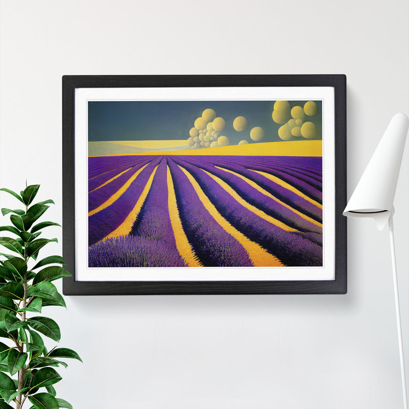 Shining Lavender Flower Field - Framed Print, Black, 34cm H x 46cm W x 2cm D