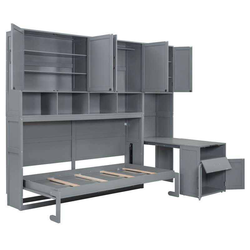 Lit escamotable innovant avec placard, tiroirs et bureau, une solution compacte et fonctionnelle pour les espaces de vie modernes