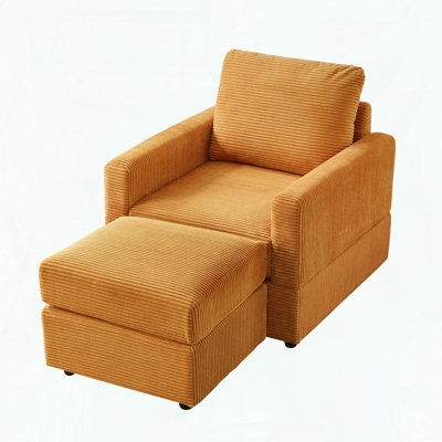 Classic Corduroy Chaise Lounge – with Ottoman – Yellow