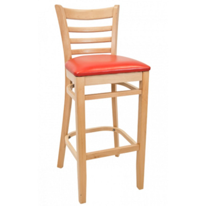 29" Solid Beechwood Bar Stool, Red, Natural