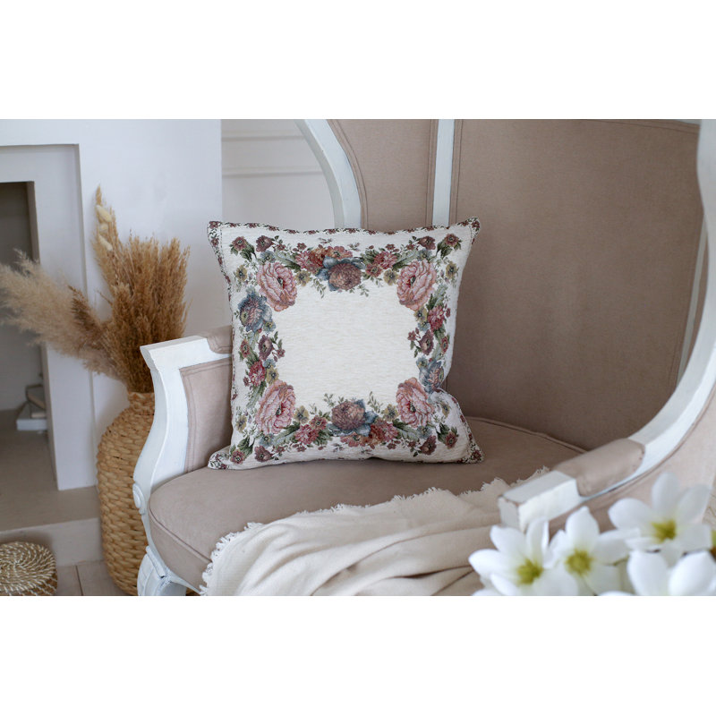 Floral Chenille and Cotton Blend Throw Pillow