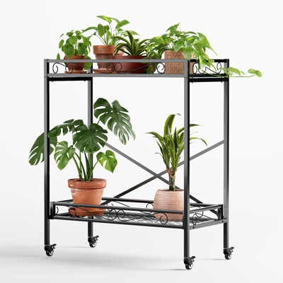 Zhongma Rolling 2-Tier Metal Wixon With Wheels, Tall Indoor/Outdoor Plant Display Table