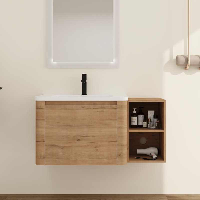 Ensemble de meuble-lavabo mural simple 40 po avec plateau en céramique Narnby, 40", Beige