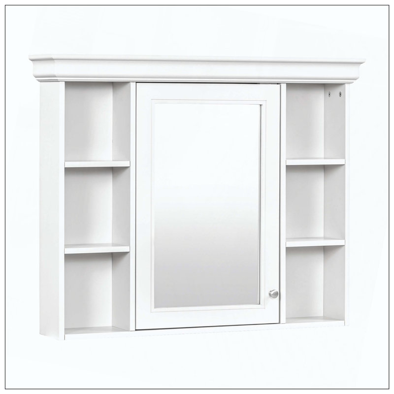 Armoire à pharmacie murale à miroir 6 tablettes ouvertes, Blanc