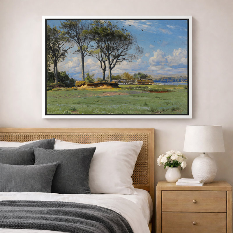Illustration de paysage de prairie côtière, images de salon, impression sur toile encadrée sur toile., H 24 po x l 36 po
