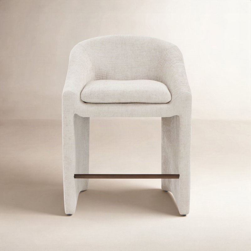 Oshawa Upholstered Chenille Bar and Counter Stool, Counter Stool (26.8" Seat Height), Cream