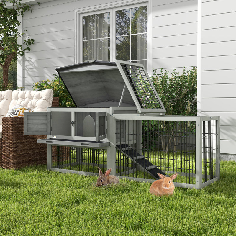 Weather Resistant Rabbit Wood Rabbit Hutch, Light Grey