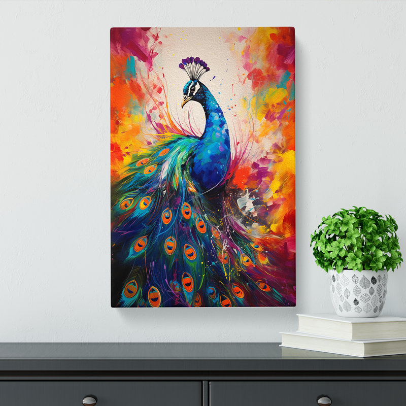 Peacock Gestural No.2 - Wrapped Canvas, 50cm H x 35cm W x 3cm D