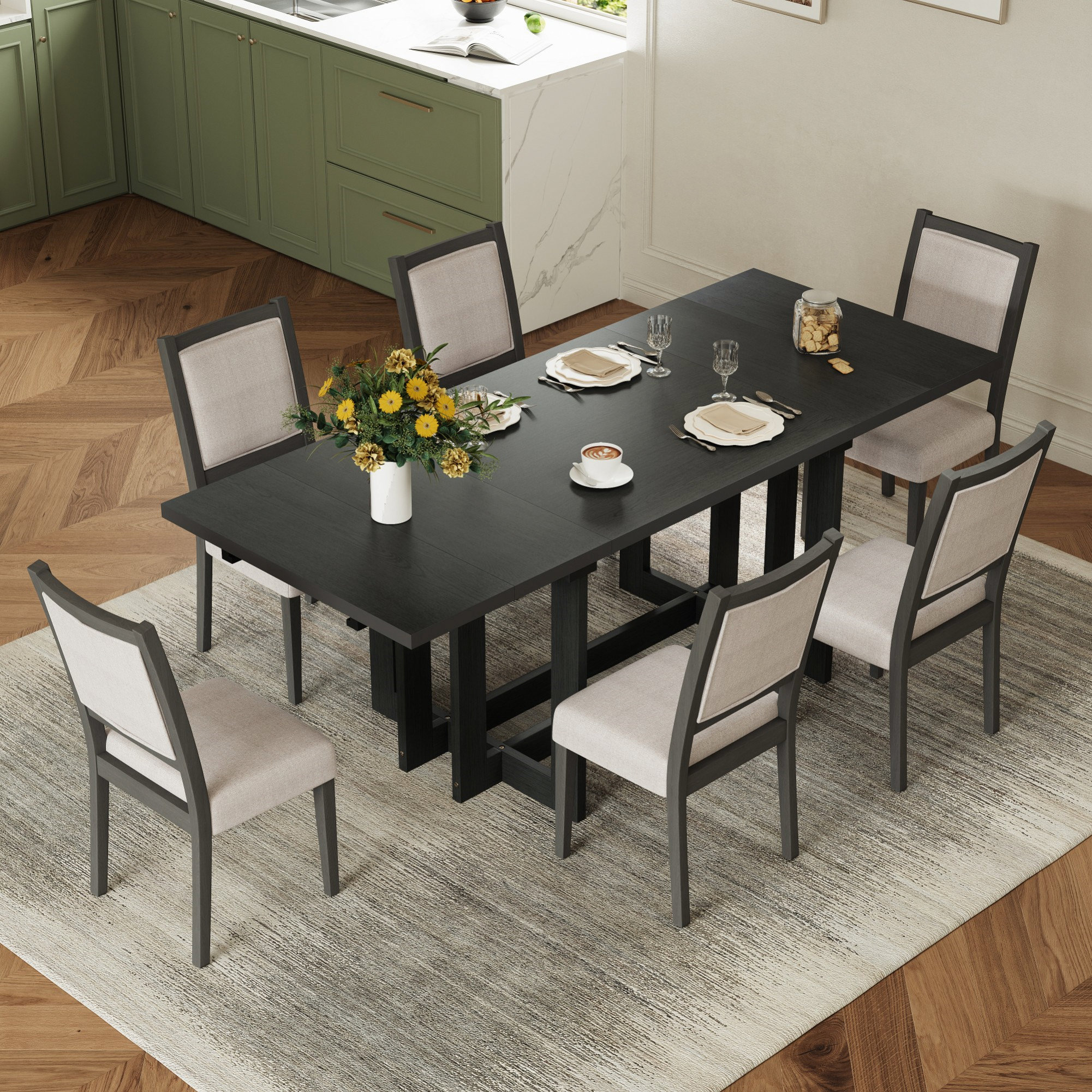 Lark Manor 7-Piece Extendable Dining Table Set, Kitchen Table With ...
