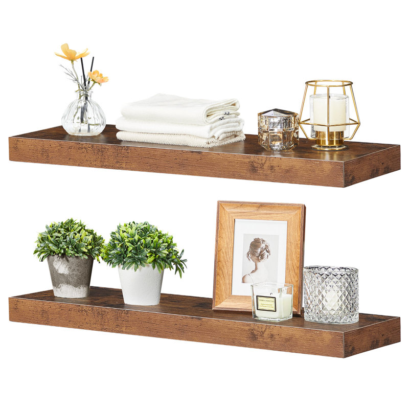 Kayleah 2 Piece Floating Shelf, 1.5" H x 15.7" W x 7.9" D, Rustic Brown