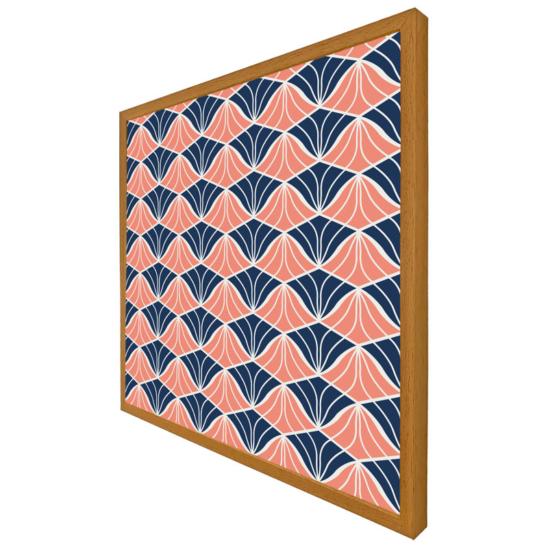 Aryaveer Navy & Pink Geometric Shells - Single Picture Frame Print, 76cm H x 76cm W x 4cm D, Oak Framed
