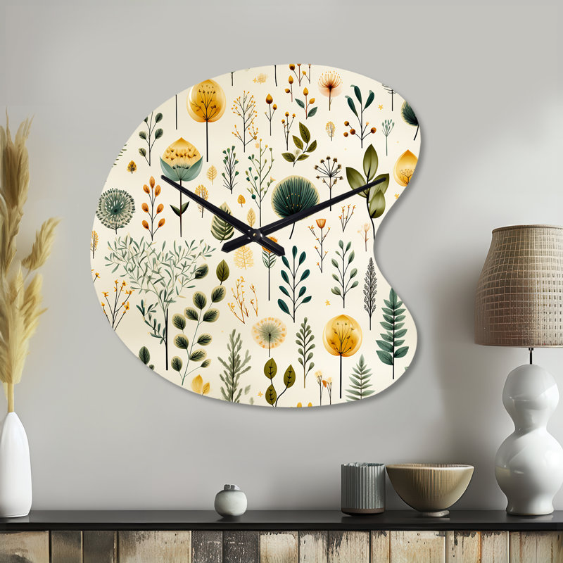 Earthy Zen Garden - plantes horloges asymétriques en métal, horloge murale de forme irrégulière verte, Grand
