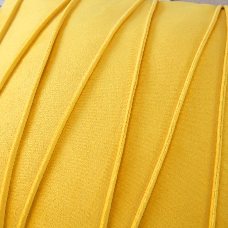 Pleated Square Polyester Velvet Pillow Cover, 18"H x 18"W, Yellow