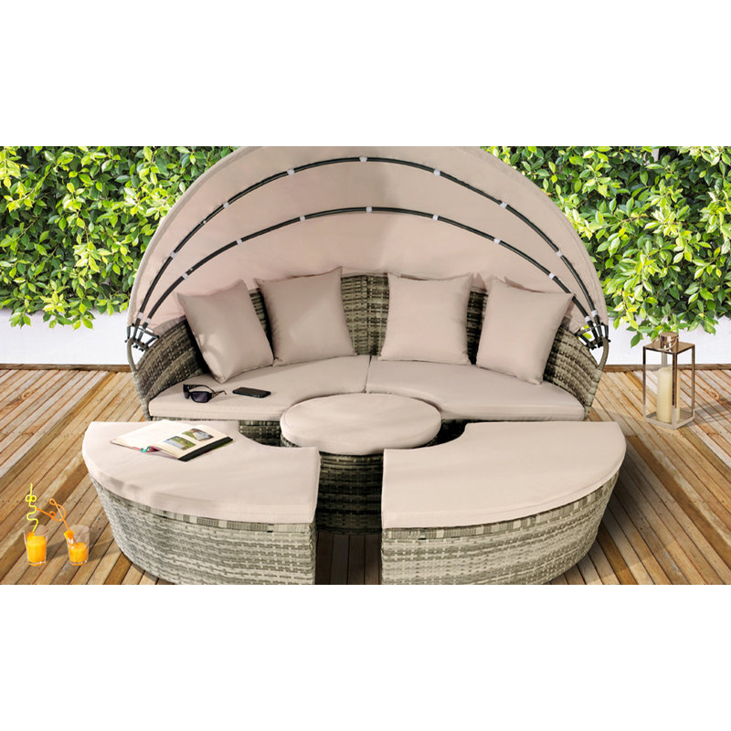 Jalyn 210cm Wide Circular Patio Daybed with Cushions, Grey