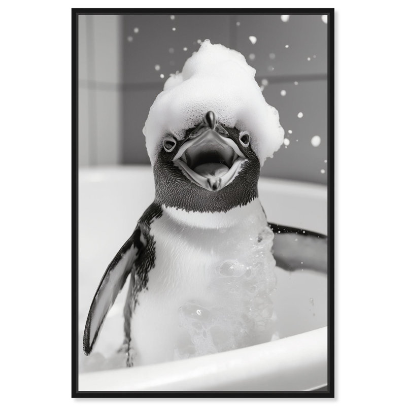Art, art amusant, salle de bain, toile Happy Bathtime I, H 31 po x l 21 po, Cadre flottant noir