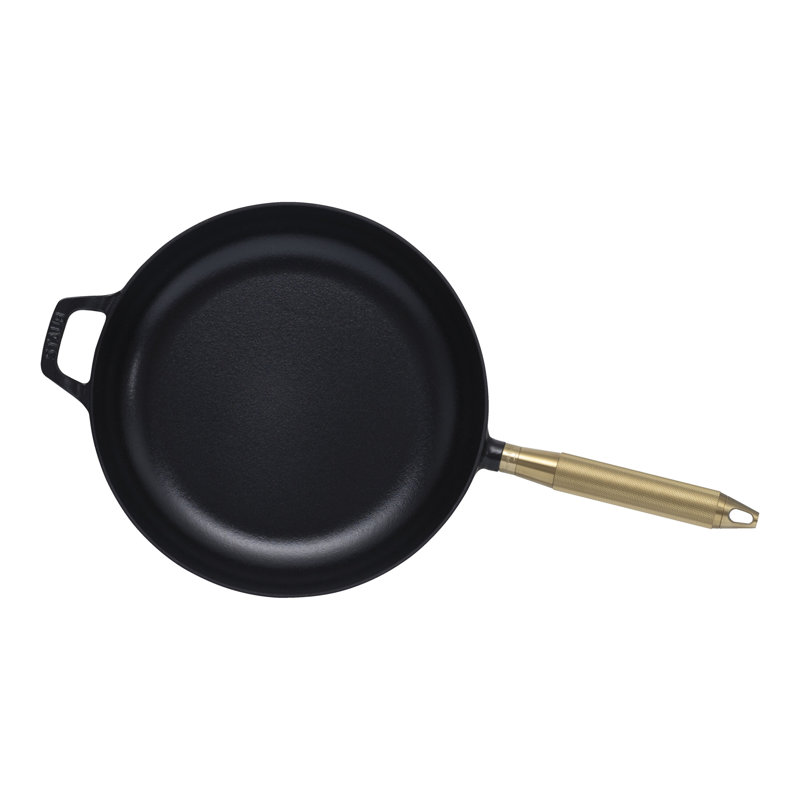 Staub Cast Iron Buster + Punch 11-Inch Frying Pan - Handle, Matte Black/Brass