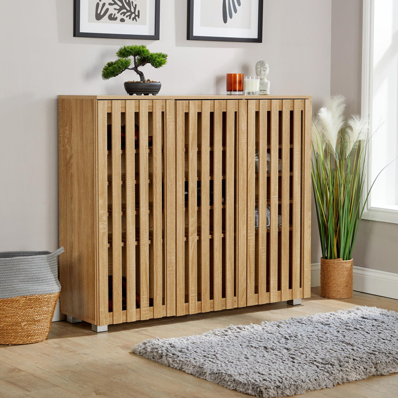 Boehike 20 Pair Shoe Storage Cabinet, Medium Wood