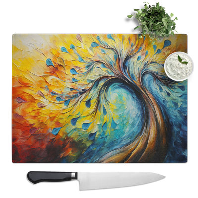 Peacock Tree  Glass Chopping Board