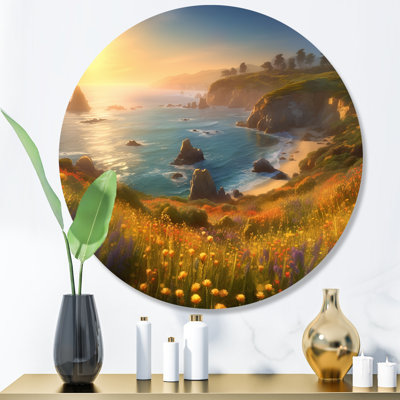 Seaside Paradise I - art mural rond en métal Modern Beach