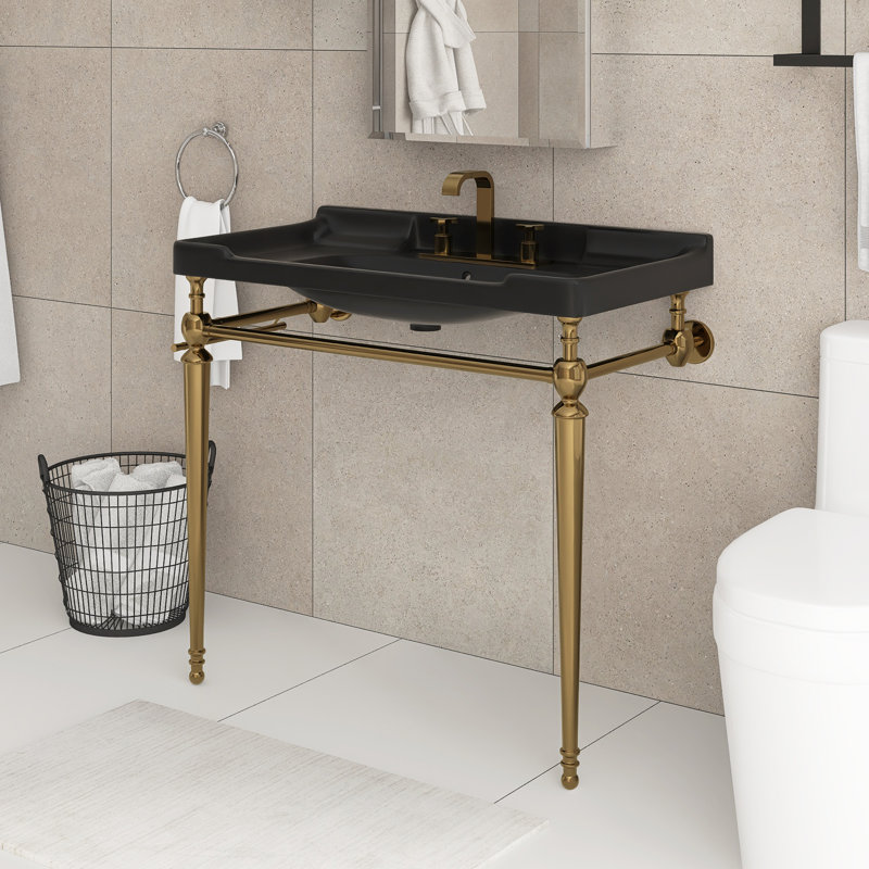 Meuble-lavabo autoportant simple avec plateau en céramique, Noir, noir, noir, noir