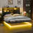 Queen Floating Bed Frame With Charging Station, LED Bed Frame With Storage Headboard-1347794409