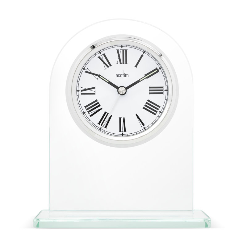 Acctim Adelaide Mantel Clock Quartz Glass Luminous Hands Floating Effect Energy Efficient Silver
