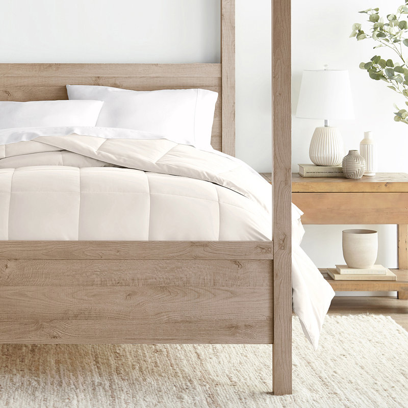 Édredon de couleur unie en microfibre légère toutes saisons en duvet synthétique ultra doux, Simple, Ivoire ivoire